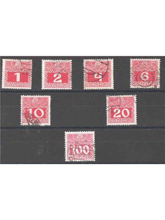 Austria 1908/10 Stamp mark with figures in a rectangle on thin paper series no. 34Aa/43Aa Cat. €75 (U)