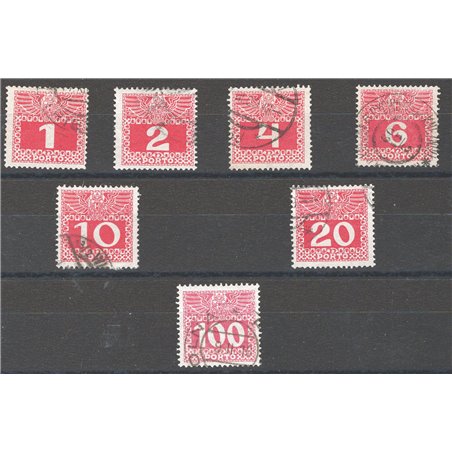 Austria 1908/10 Stamp mark with figures in a rectangle on thin paper series no. 34Aa/43Aa Cat. €75 (U)