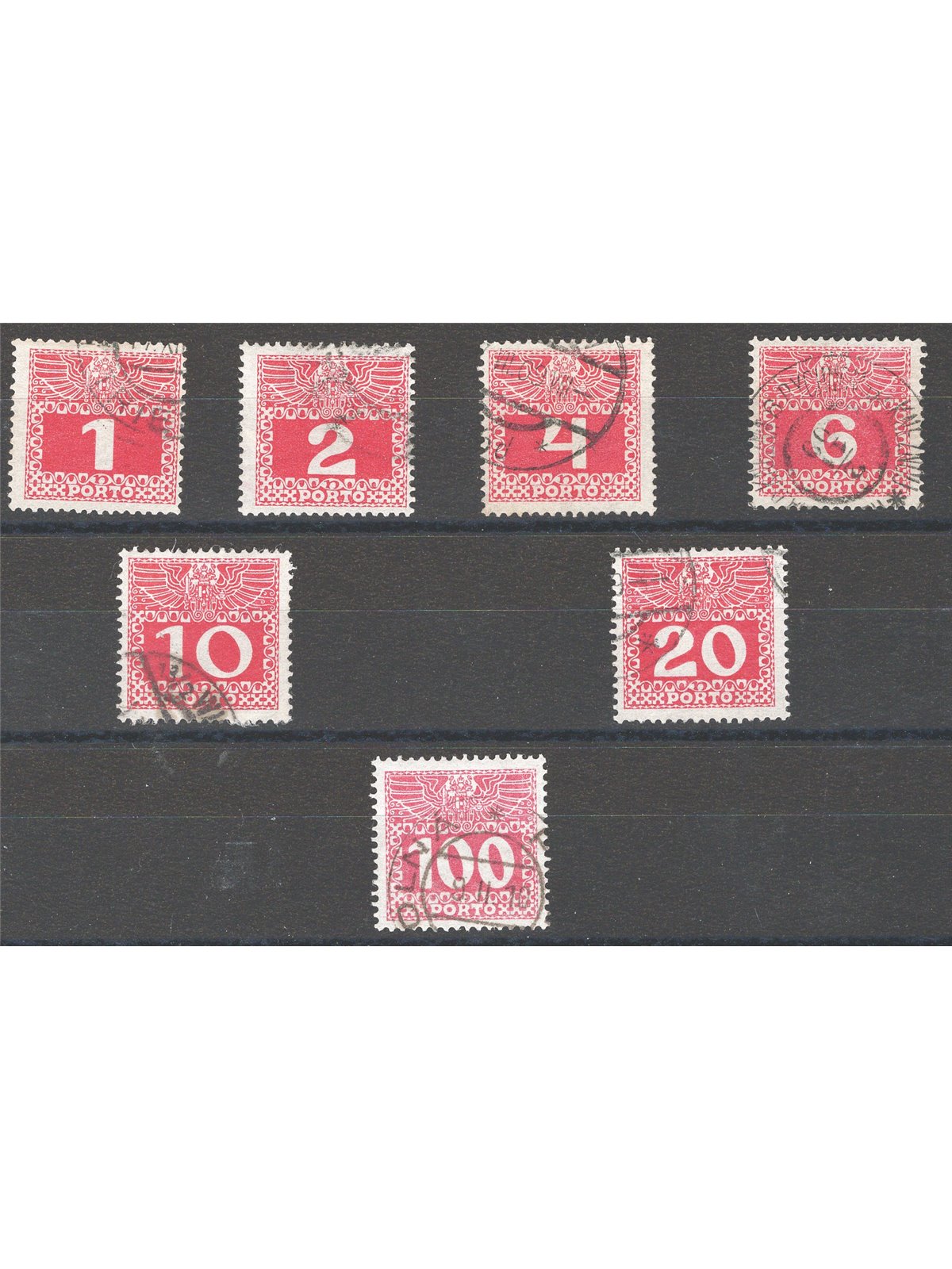 Austria 1908/10 Stamp mark with figures in a rectangle on thin paper series no. 34Aa/43Aa Cat. €75 (U)