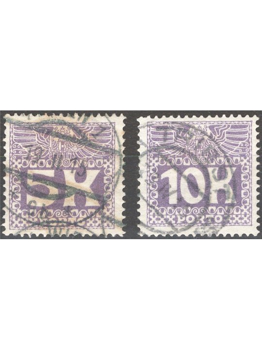 Austria 1911 Stamp mark with figures in a rectangle (high denominations) series no. 44/45 Cat. €30 (U)