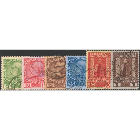 Austria Creta 1908/14 Tipi di Austria del 1908 con valori in centesimo francs serie n° 15/20 Cat. € 140 (U)