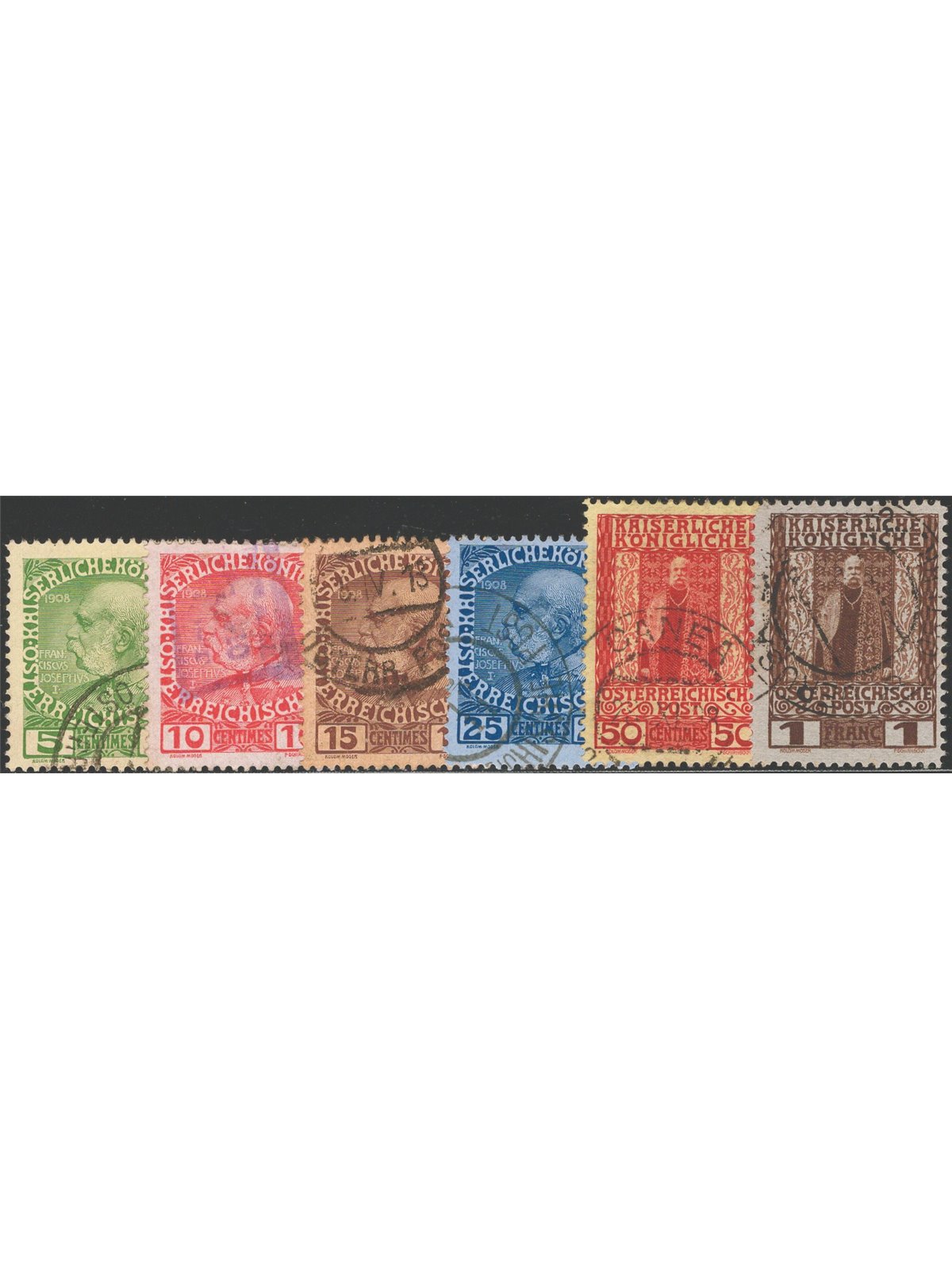 Austria-Crete 1908/14 1908 Austrian types with values in centime francs series no. 15/20 Cat. €140 (U)