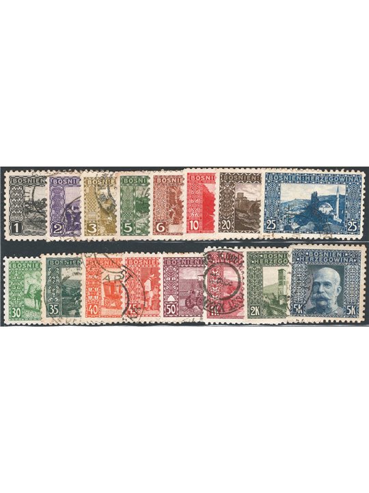 Bosnia Herzegovina 1906 Vedute ed effigie dent. 9½ 10 serie n° 29/44 Cat. € 40 (U)