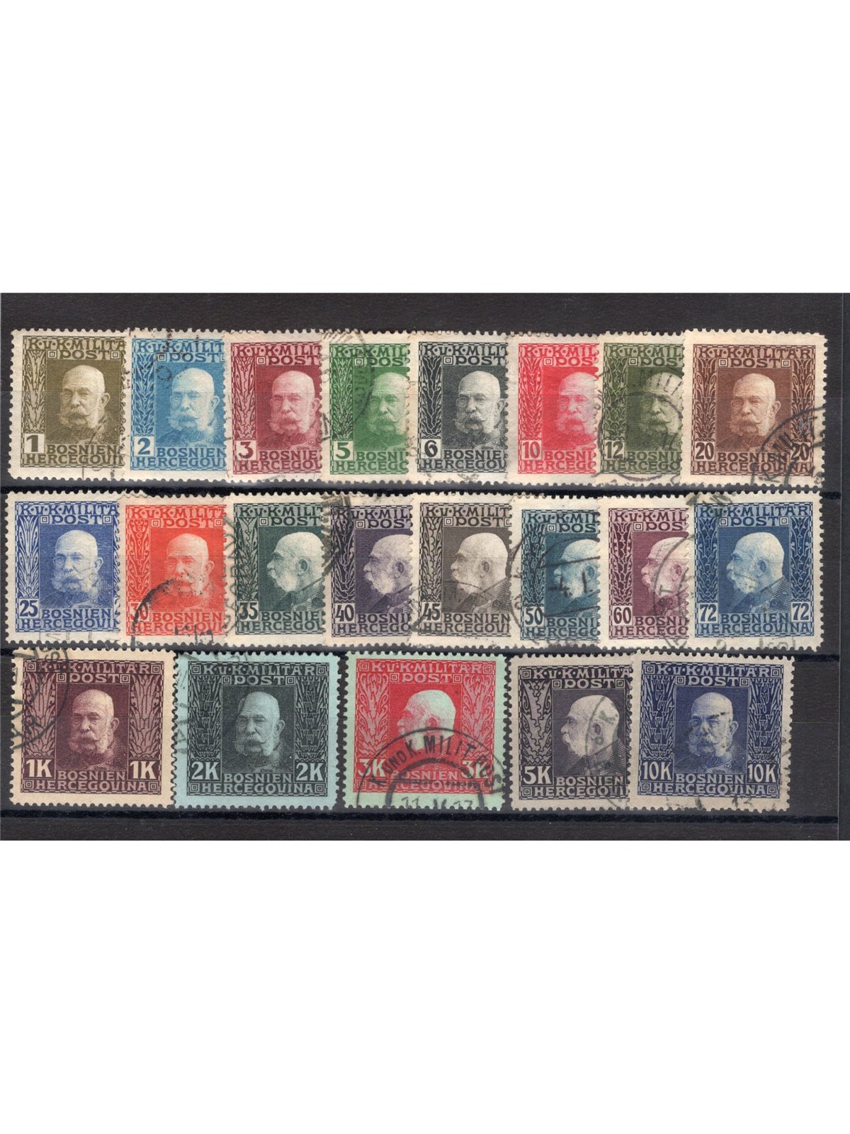 Bosnia and Herzegovina 1912/14 Military Post Franz Joseph I series no. 64/84 Cat. €245 (U)