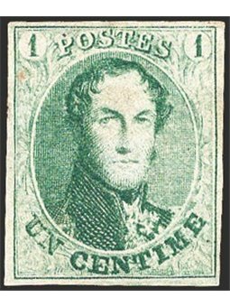 Belgio 1858/61 Re Leopoldo I 1 c. verde buono stato n° 9 Cat. € 350 (*)