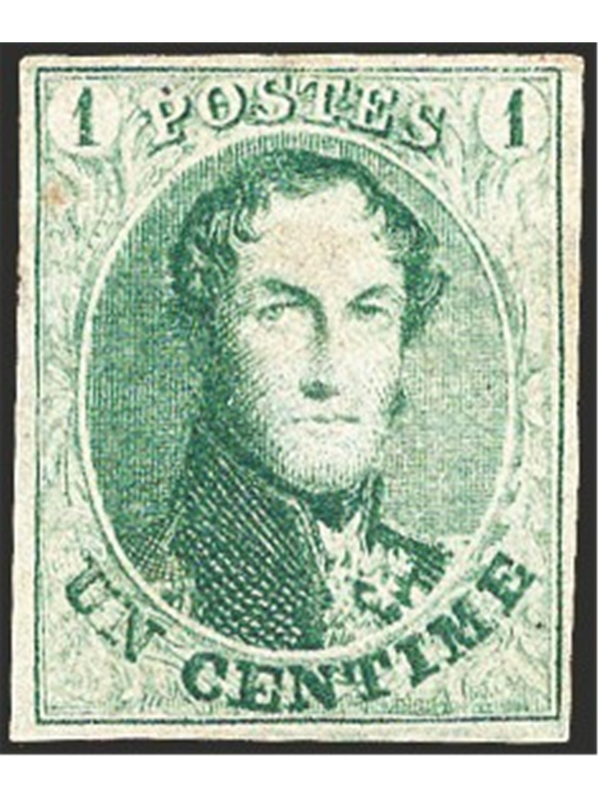 Belgio 1858/61 Re Leopoldo I 1 c. verde buono stato n° 9 Cat. € 350 (*)