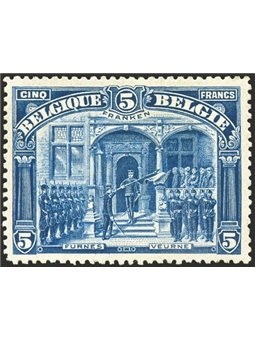 Belgio 1915 Re Alberto I 5 fr. blu n° 147 Cert. Biondi Cat. € 1.600 (**)