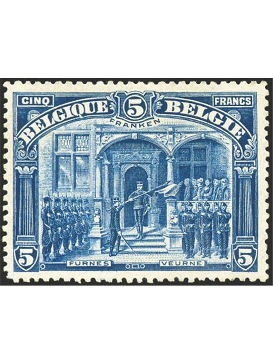 Belgio 1915 Re Alberto I 5 fr. blu n° 147 Cert. Biondi Cat. € 1.600 (**)