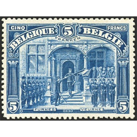 Belgio 1915 Re Alberto I 5 fr. blu n° 147 Cert. Biondi Cat. € 1.600 (**)