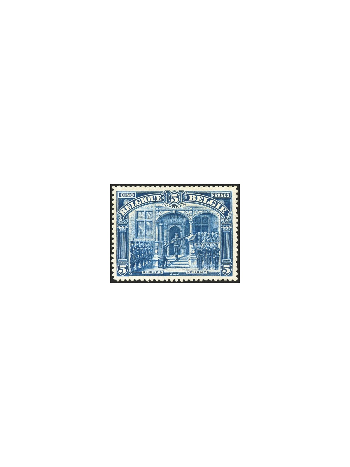 Belgio 1915 Re Alberto I 5 fr. blu n° 147 Cert. Biondi Cat. € 1.600 (**)