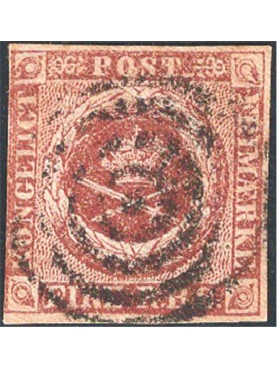 Danimarca 1851/54 Stemma 4 f. bruno cioccolato n° 2 Cat. € 95 (U)