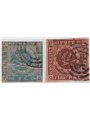 Danimarca 1854/63 Stemma 2 s. azzurro e 4 s. giallo bruno n° 3 + 4 Cat. € 80 (U)