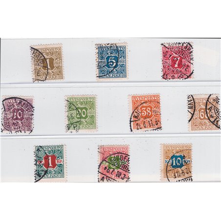 Danimarca 1907 Giornali cifra al centro serie n° 1/10 Cat. € 115 (U)