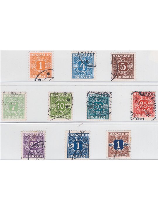 Danimarca 1921/27 Segnatasse cifra al centro serie n° 9/17 senza il 5 k Cat. € 60 (U)