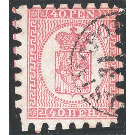 Finland 1866/70 Coat of Arms 40p pink on light lilac with Type III perforation no. 9 Cat. €140 (U)