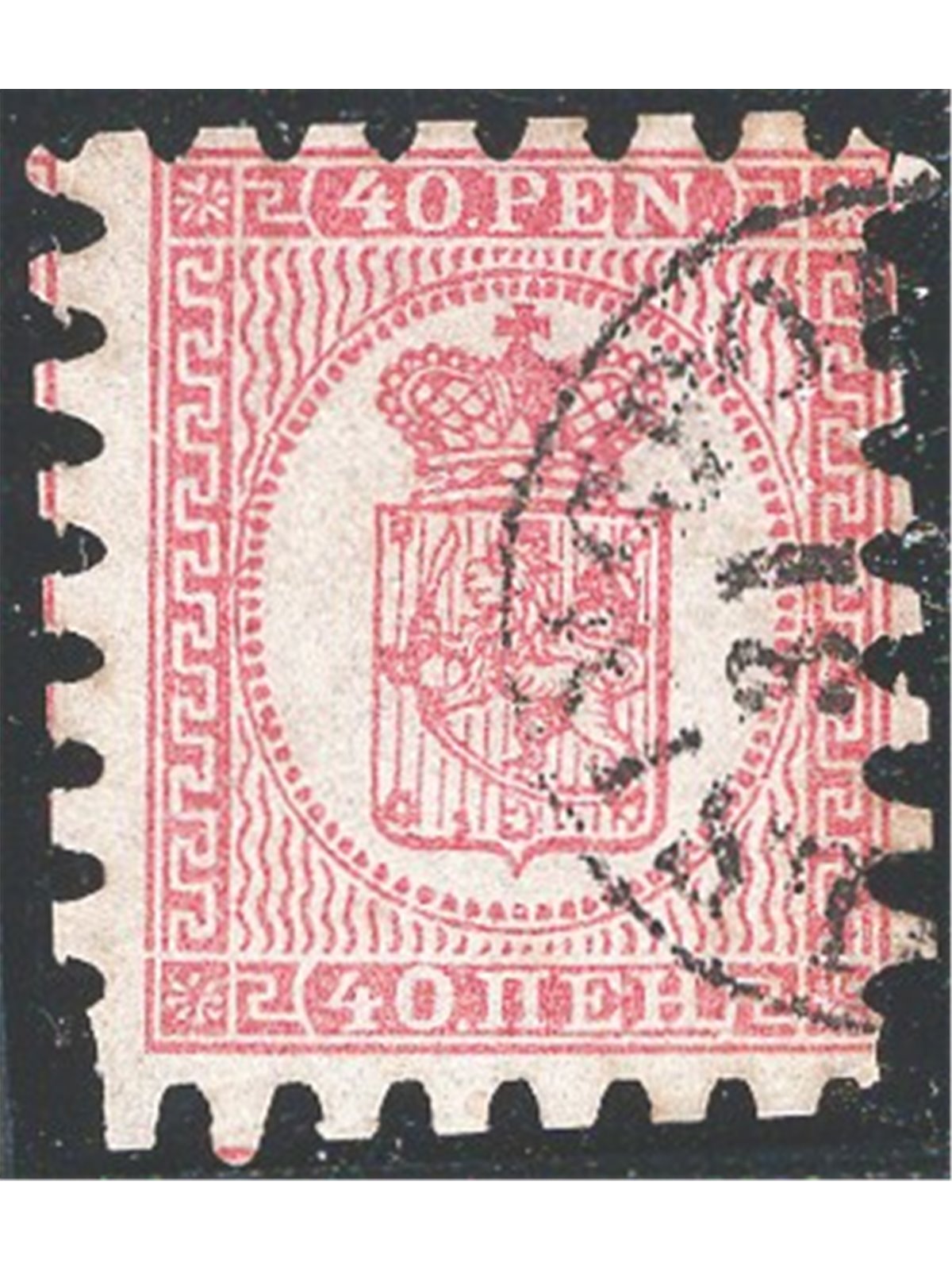 Finland 1866/70 Coat of Arms 40p pink on light lilac with Type III perforation no. 9 Cat. €140 (U)