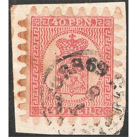 Finlandia 1866/70 Stemma 40 p. rosa su lilla chiaro con perforazione del III tipo n° 9 Cat. € 140 (Fr)