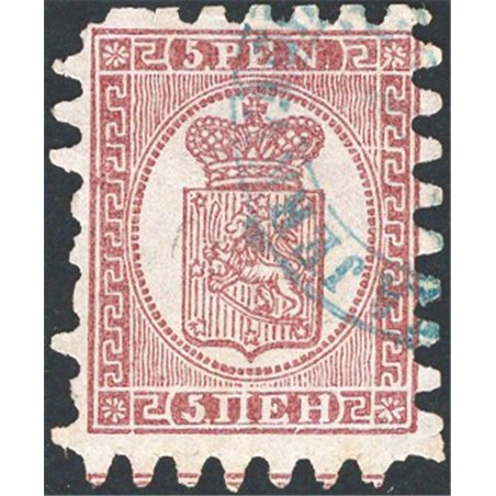 Finlandia 1866/70 Stemma 5 p. lilla bruno su grigio n° 11b Cat. € 400 (U)