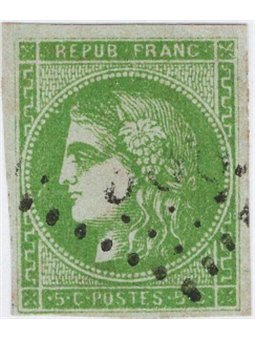 France 1870/71 Ceres type 5 c. green-yellow no. 42 Cat. €225 (U)