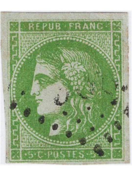 Francia 1870/71 Tipo Cerere 5 c. verde giallo n° 42 Cat. € 225 (U)