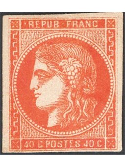 Francia 1870 40 c. arancio Yvert n° 48 Cat. € 700 (*)