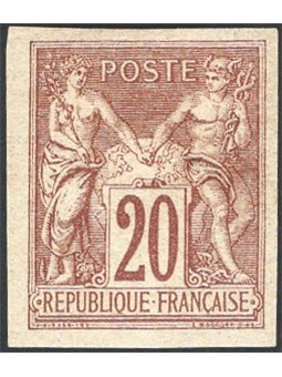 Francia 1876 Tipo Sage 20 c. bruno rosso su paglia non dent. n° 67 Cert. CiBaFil Cat. € 650 (*)