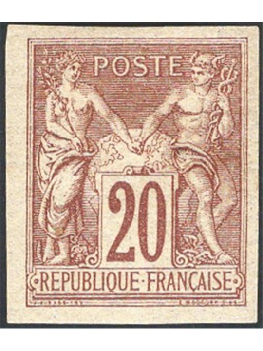 Francia 1876 Tipo Sage 20 c. bruno rosso su paglia non dent. n° 67 Cert. CiBaFil Cat. € 650 (*)