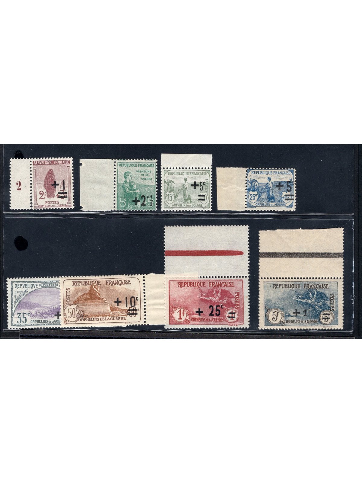 Francia 1922 Pro Orfanelli con soprast. dei nuovi valori serie n° 162/69 Cert. CiBaFil Cat. € 530 (**)