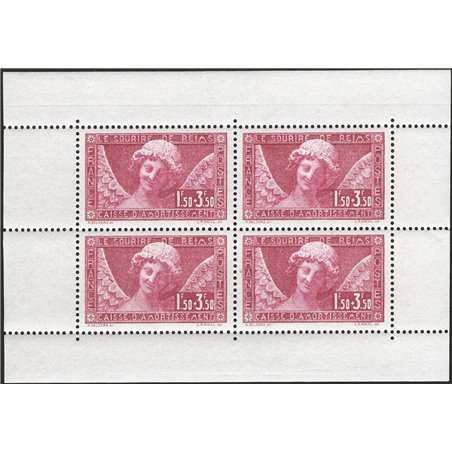 Francia 1930 Casse d'ammortamento il foglietto di 4 (prove di lusso) n° 256 Cert. CiBaFil Cat. € 700 (**)