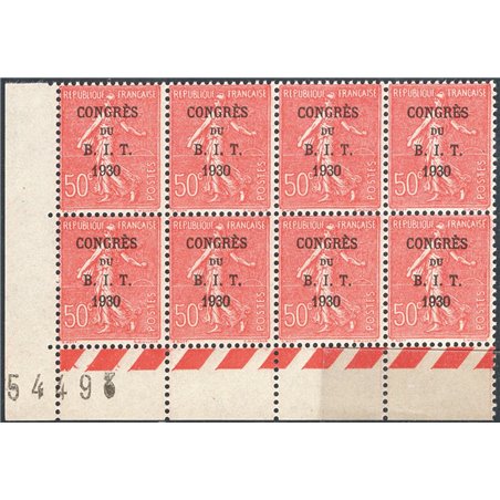 Francia 1930 Congresso B.I.T. blocco di 8 angolo di foglio “coin dates” n° 264 (**)