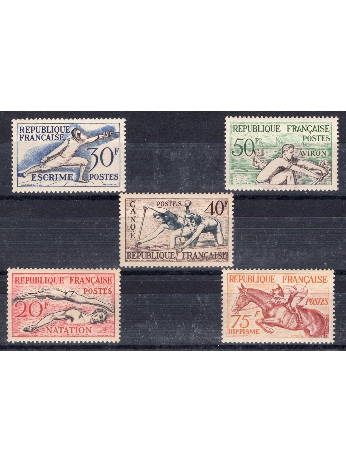 France 1953 Helsinki Olympics series no. 960/65 Cat. € 90 (**)