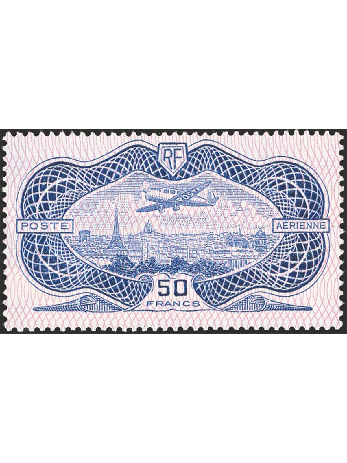 Francia 1936 P.A. Aereo su Parigi 50 fr. oltremare n° 15. Firm. ED Cert. CiBaFil Cat. € 1.500 (**)