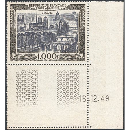 France 1950 P.A. View of Paris 1,000 fr. grey and black sheet corner (coin dates) no. 29 Cat. €165+ (**)