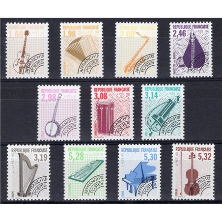 France 1992 Pre-cancelled musical instruments series no. 213/23 Cat. €100 (**)