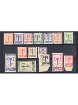 France 1943 Unissued service stamps series no. 1/15. Berck postmark for the two higher denominations (70 c. and 1 fr.). Biondi c