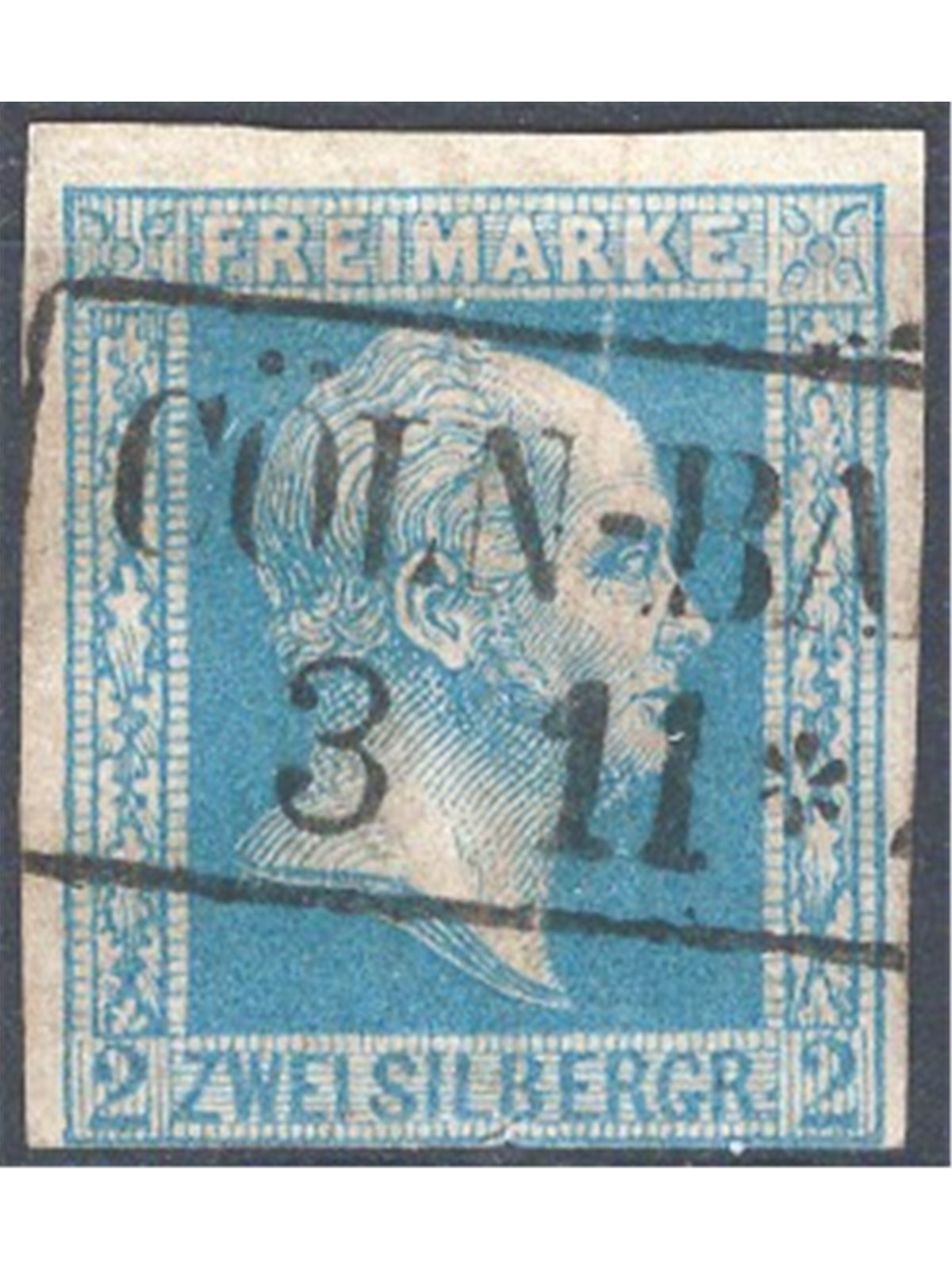 Prussia 1857 Federico Guglielmino IV 2 s. blu n° 7 Cat. € 110 (U)