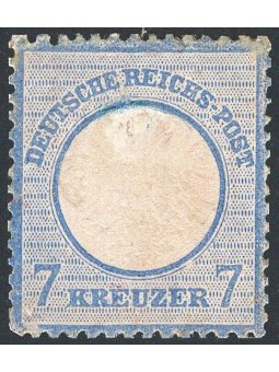 German Reich 1872 Eagle in relief within a circle with a small shield above the eagle 7 k. light blue no. 7. Signed ‘AD ED.’ Cer