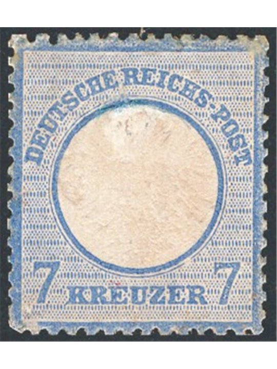Germania Reich 1872 Aquila in rilievo in un cerchio con piccolo scudo sull'aquila 7 k. azzurro n° 7. Firm. AD ED Cert. Apicella 