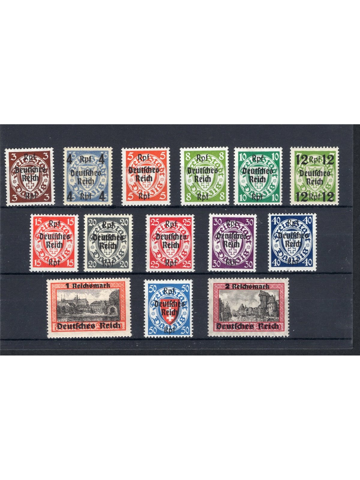 Germania Reich 1939 Francobolli di Danzica del 1924/38 soprast. “DEUTSCHE REICH” serie n° 653A/653P Cat. € 250 (**)