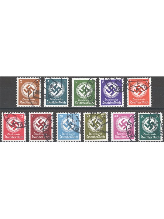 German Reich 1942 Swastika tax stamp without watermark series no. 127/38 without the 10 p. with original philatelic cancellation