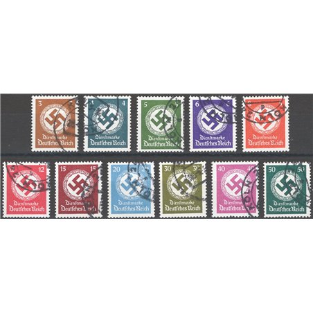 German Reich 1942 Swastika tax stamp without watermark series no. 127/38 without the 10 p. with original philatelic cancellation