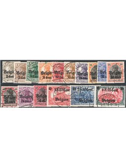 Belgio 1916/18 Francobolli di Germania con soprast. “Belgien” e nuovi valori n° 10/25 Cat. € 140 (U)
