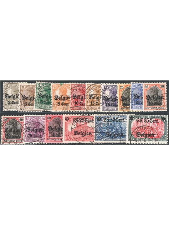 Belgio 1916/18 Francobolli di Germania con soprast. “Belgien” e nuovi valori n° 10/25 Cat. € 140 (U)