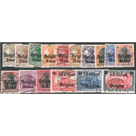 Belgio 1916/18 Francobolli di Germania con soprast. “Belgien” e nuovi valori n° 10/25 Cat. € 140 (U)