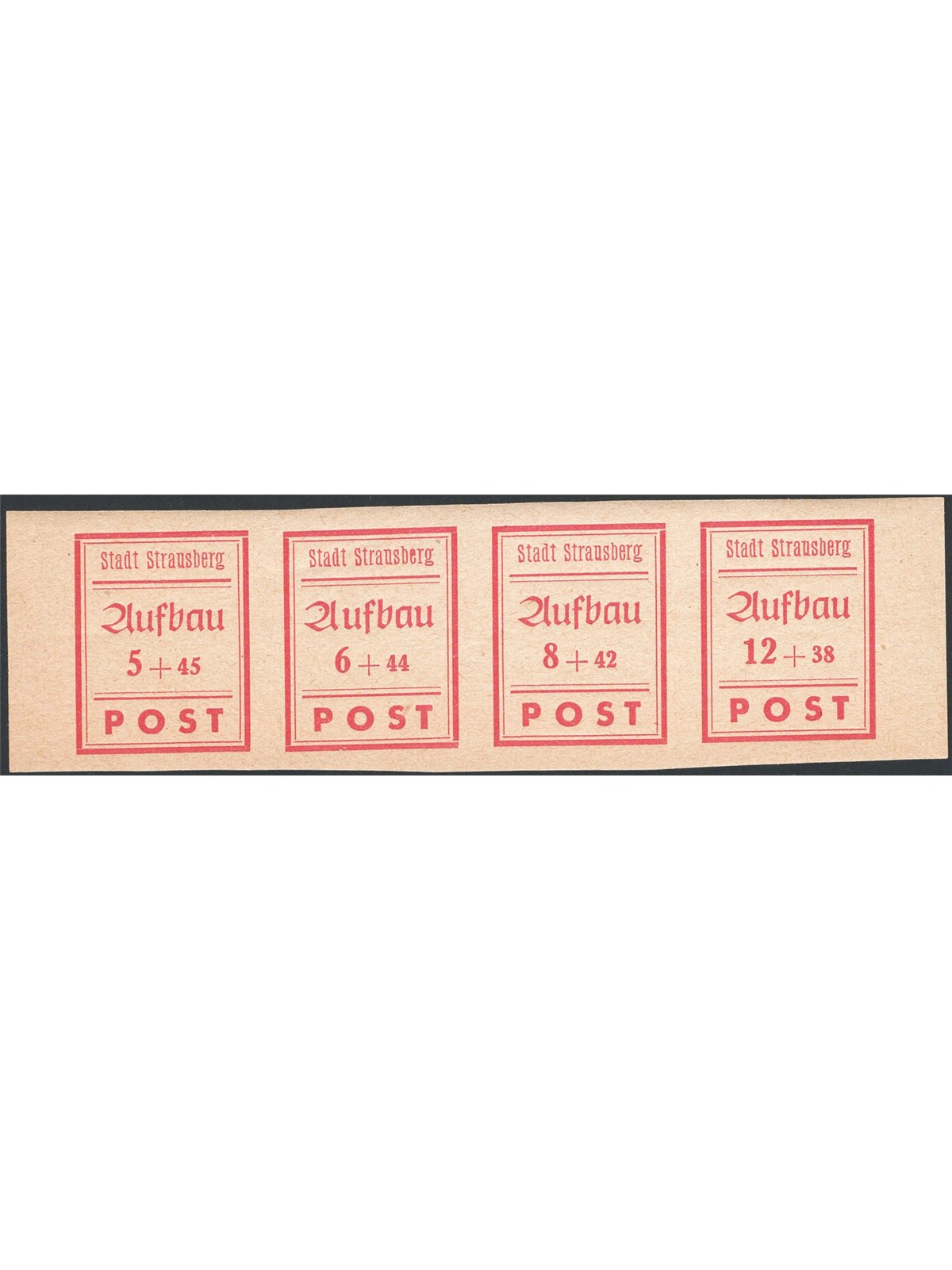 Strausberg 1946 Striscia orizzontale con i 4 valori non dent. Michel n° 34/37 Cat. € 200 (**)