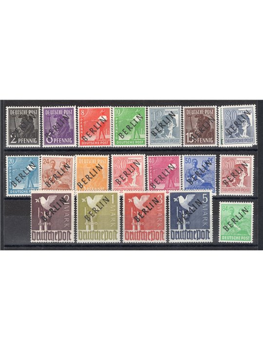 Berlino 1948 Francobolli della zona AIS soprast. "Berlin" in nero n° 1A/20A Cert. CiBaFil Cat. € 400 (**)
