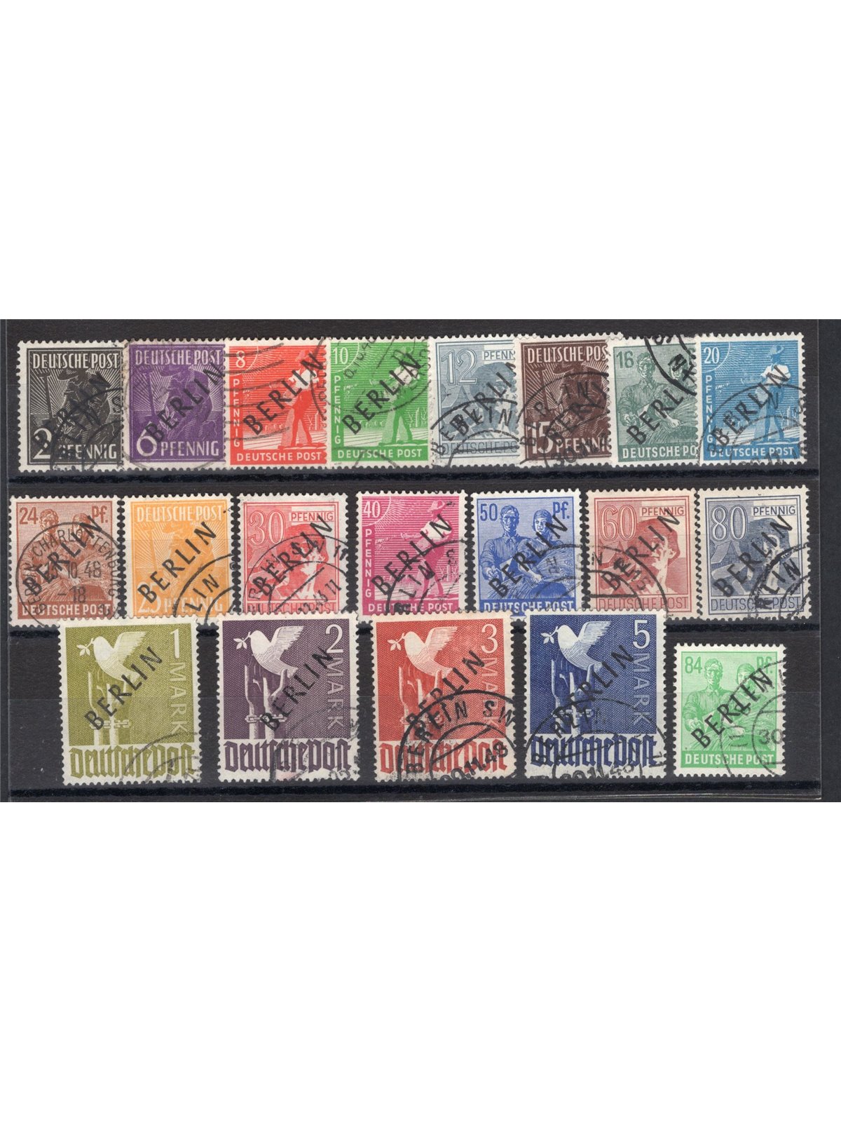 Berlin 1948 AIS zone stamps overprinted “Berlin” in black nos. 1A/20A. Apicella certificate Cat. €3,300 (U)