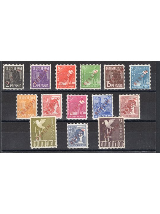 Berlin 1949 AIS zone stamps overprinted “Berlin” in red nos. 1B/18B. Apicella certificate Cat. €1,500 (**)