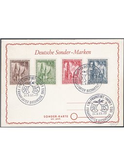 Berlin 24/9/1953 Church in memory of Emperor Wilhelm series no. 92/95 on a postcard cancelled with commemorative stamps marking 