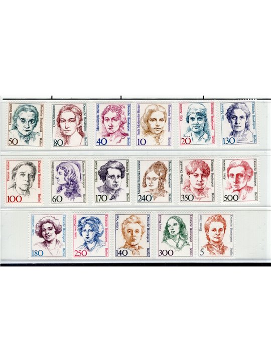 Berlino 1986/89 Definitiva donne tedesche celebri le varie emissioni raggruppate n° 731/32 + 749 + 767/69 + 785/89 + 791 + 794 +